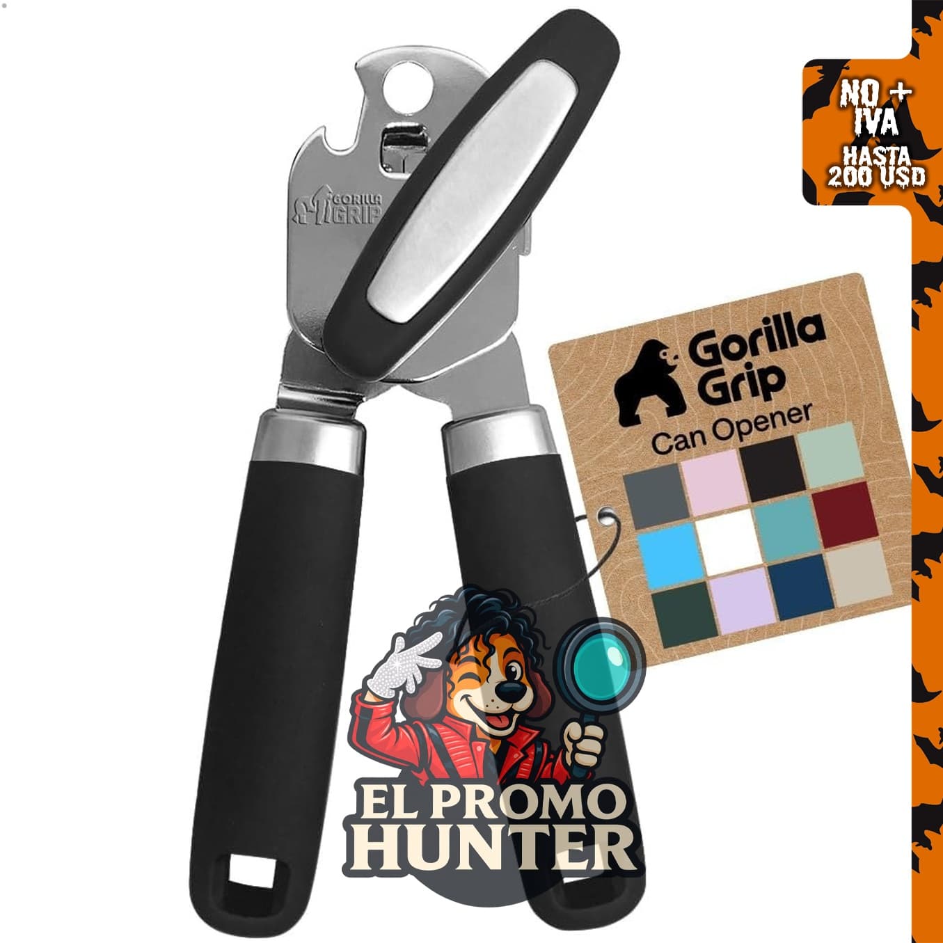 GORILLA GRIP Abrelatas manual de acero inoxidable, modelo mejorado.