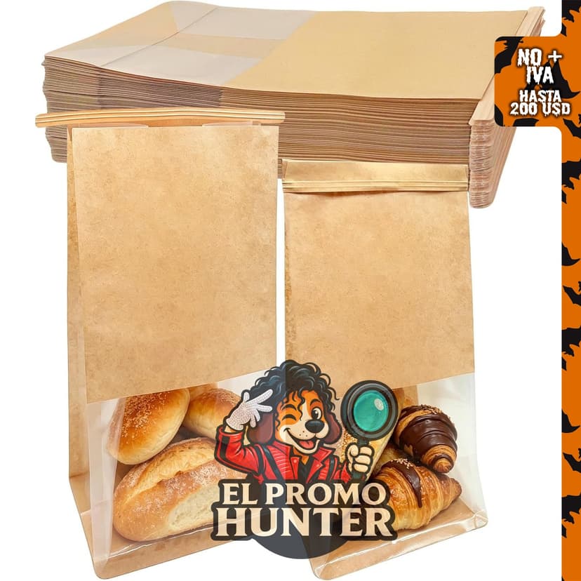 Jexila paquete de 50 bolsas pequeñas reutilizables con ventana, 28 x 13 x 10 cm para panadería y golosinas.