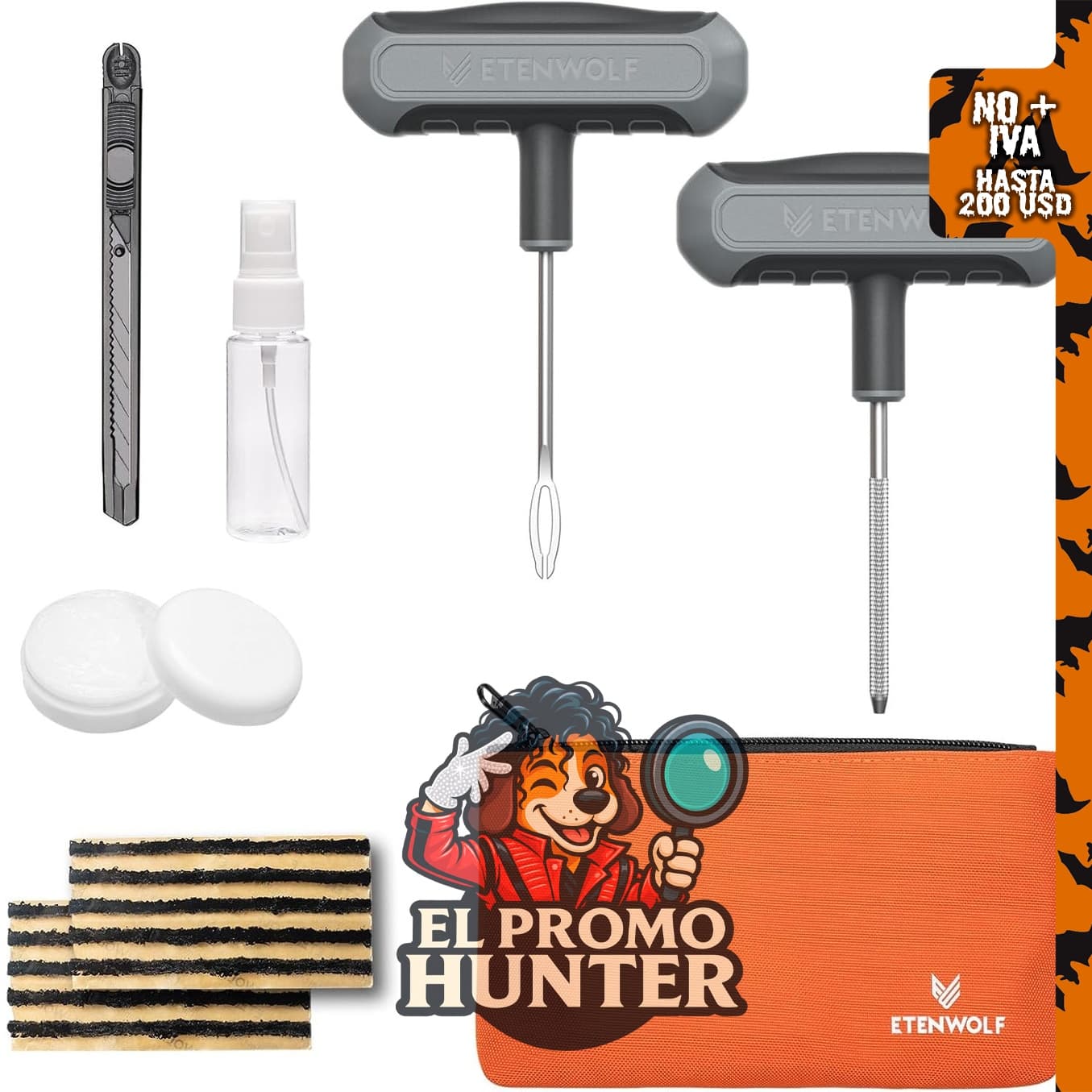 ETENWOLF Kit de reparación de neumáticos planos, 16 piezas, incluye tapones resistentes.