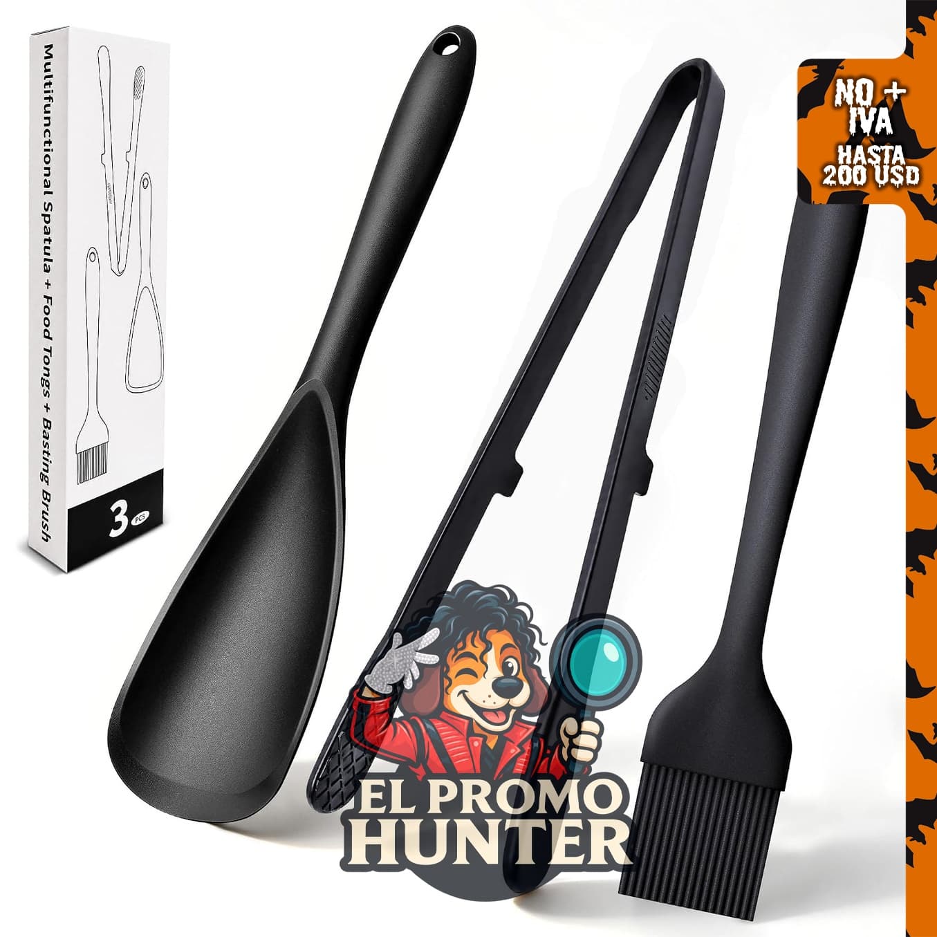 Juego de utensilios de cocina de silicona Fgiozue, incluye espátula, pinzas y cepillo.