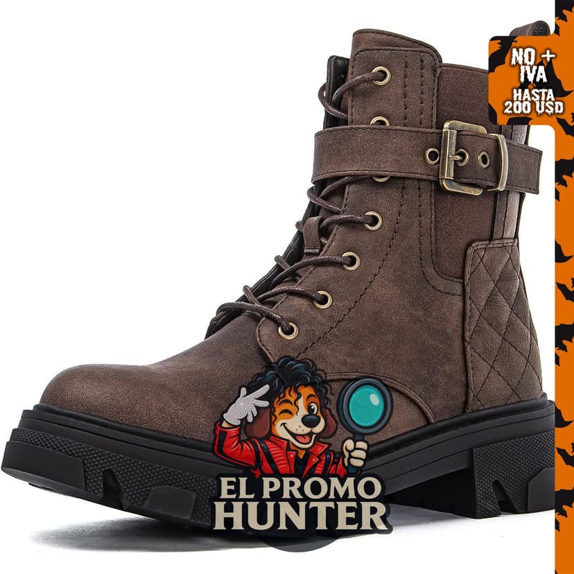 Botas de combate GLOBALWIN para mujer, con cordones y suela de lengüeta, tacón bajo grueso.