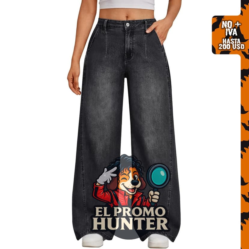 Trendy Queen Jeans de pierna ancha para mujer, pantalones de mezclilla casuales con pliegues laterales.