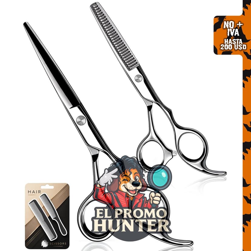 Juego de tijeras Saccison de 6.5" (16.5 cm) para cortar cabello y tijeras de adelgazamiento, incluye 2 peines y destornillador.