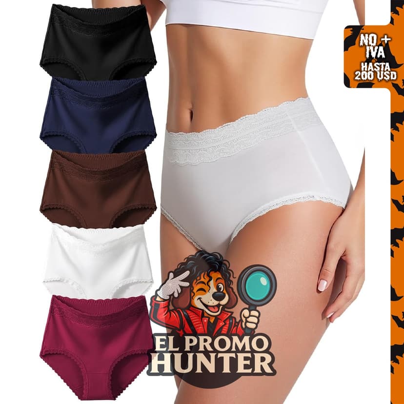 Ropa interior de algodón para mujer, con encaje, elástico, de cintura alta, transpirables, paquete de 5 unidades.