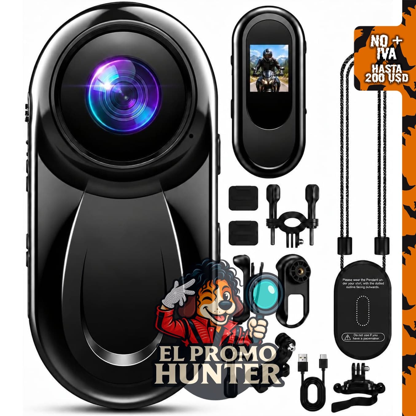 Mini cámara de acción 1080P con capacidad de 512G para motocicleta.