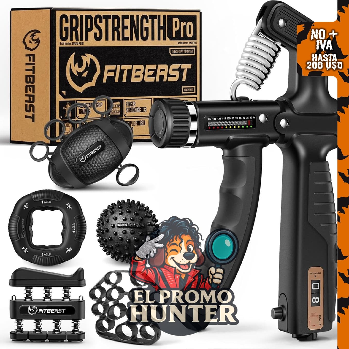 FitBeast Entrenador de fuerza de agarre, kit de 6 dispositivos para fortalecimiento de agarre y antebrazo.