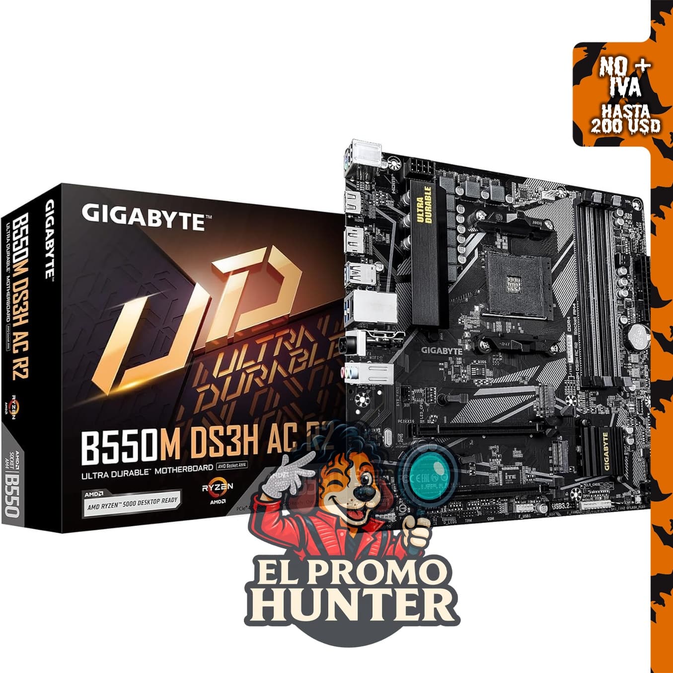GIGABYTE Placa base B550M DS3H AC R2 AMD AM4 mATX, compatible con procesadores Ryzen serie 5000/4000/3000, DDR4.