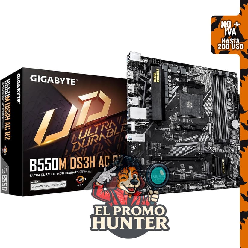GIGABYTE Placa base B550M DS3H AC R2 AMD AM4 mATX, compatible con procesadores Ryzen serie 5000/4000/3000, DDR4.