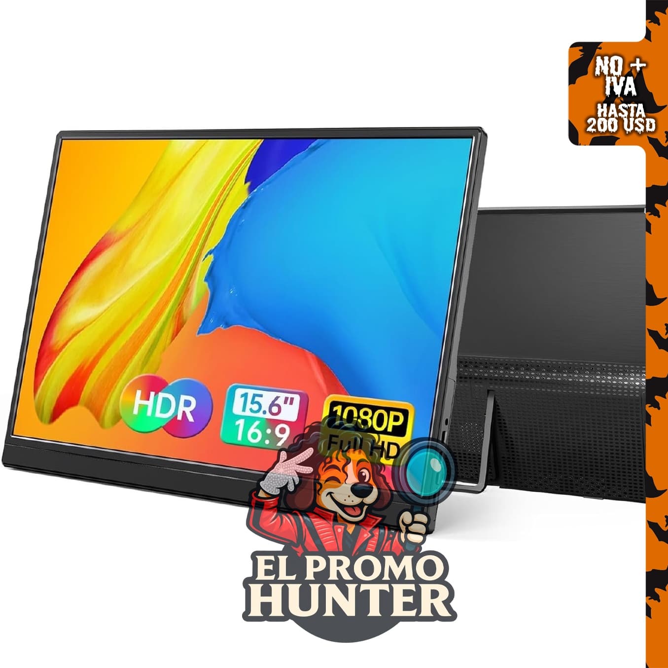 Monitor portátil Yxk de 15.6" (39.6 cm) 1080P 60Hz IPS HDR, ultra delgado, con altavoces duales y conexiones USB-C y HDMI.