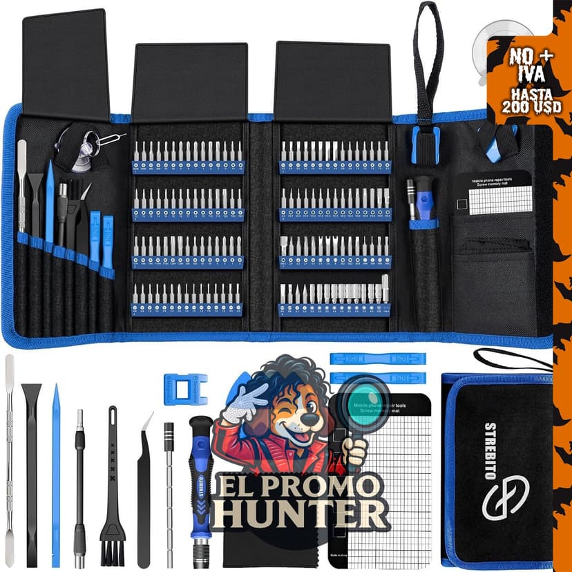 Juego de destornilladores de precisión STREBITO Electronics de 142 piezas con 120 puntas.