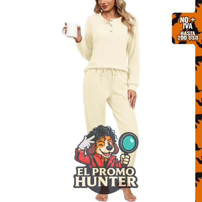 Conjunto de pijama de 2 piezas para mujer, suave de manga.