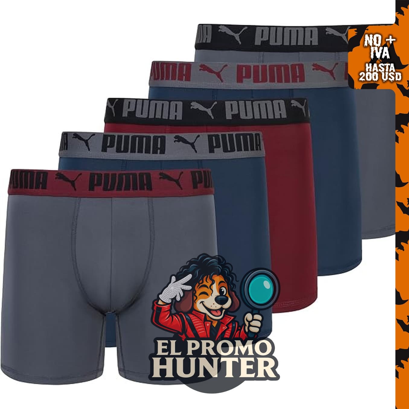 Paquete de 5 calzoncillos tipo bóxer Performance para hombre de PUMA.