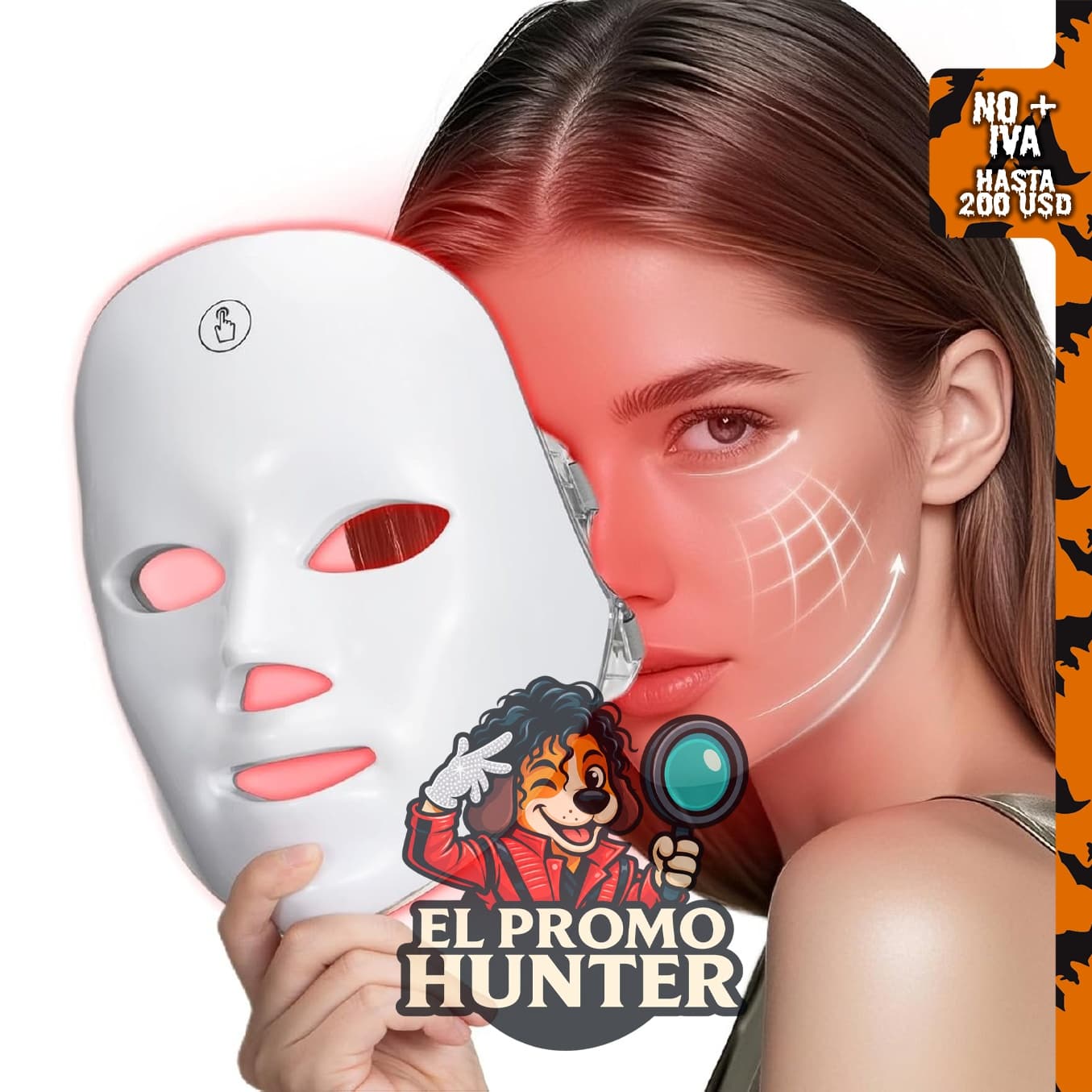 Máscara de luz roja para la cara, dispositivo portátil y recargable para cuidado facial en el hogar.