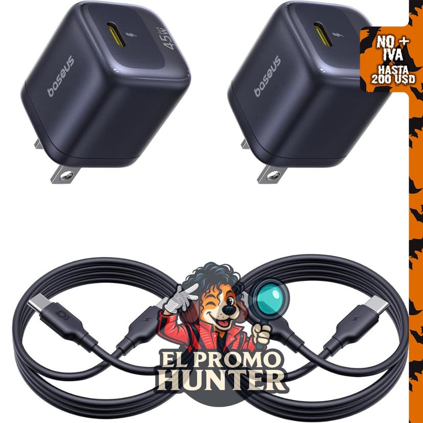 Baseus Bloque de cargador USB C de 45 W, paquete de 2 cargadores con cable USB-C.