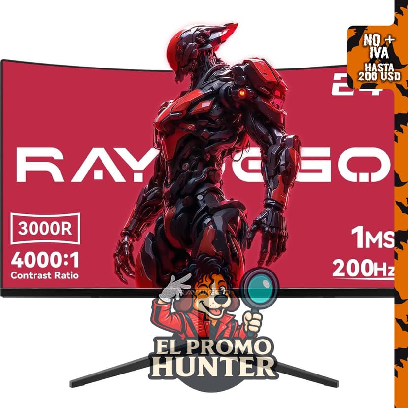Raywego Monitor curvo de 24" (61 cm), 200Hz, FHD 1080P.