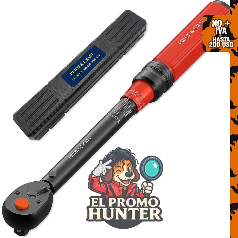 Llave dinamométrica de clic PRIDE&CRAFT de 3/8 pulgadas, ajustable de doble dirección, 72 dientes, 5-50 lbf.f. (6.8-68 Nm).