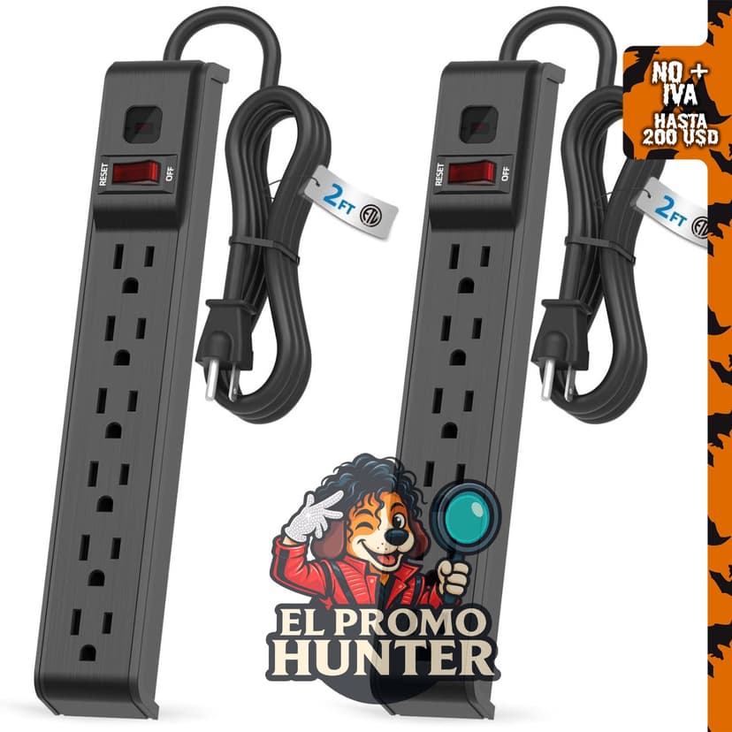 Regleta protectora Flexoria de 6 tomas, cable de extensión de 2 pies (61 cm), 600J, 15A/1875W.