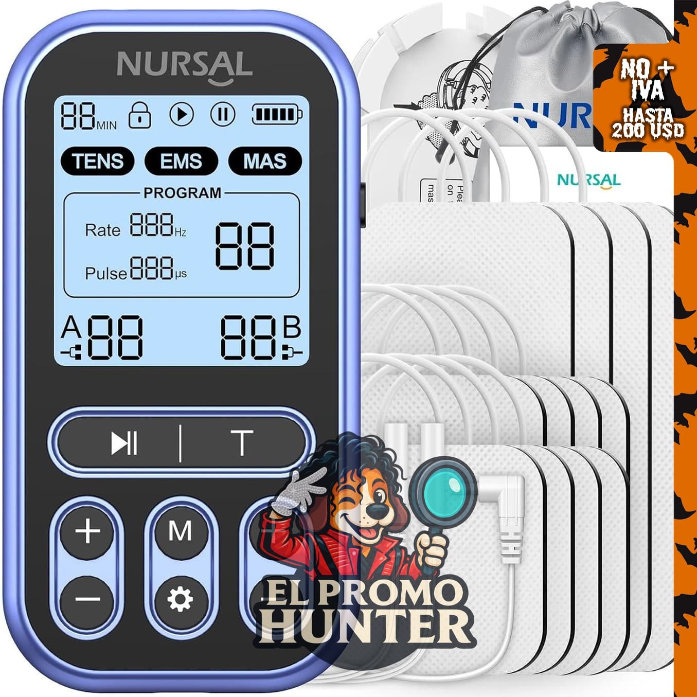 NURSAL Estimulador muscular TENS de 60 modos, máquina recargable para terapia de alivio del dolor.