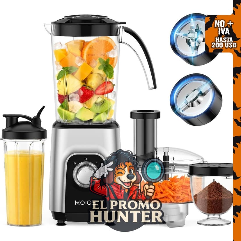 KOIOS Mezcladora/procesador de alimentos 4 en 1 Combo Max 1000W.