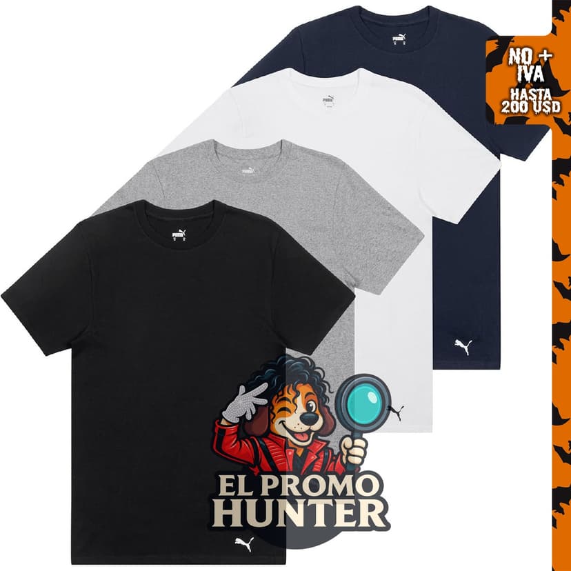 Paquete de 4 camisetas de algodón de manga corta con cuello redondo para hombre de Puma.
