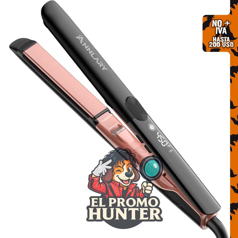 Annlary Plancha de Cabello 1" 2 en 1 con Cerámica de Titanio e Iónica, voltaje dual y silicona resistente al calor.
