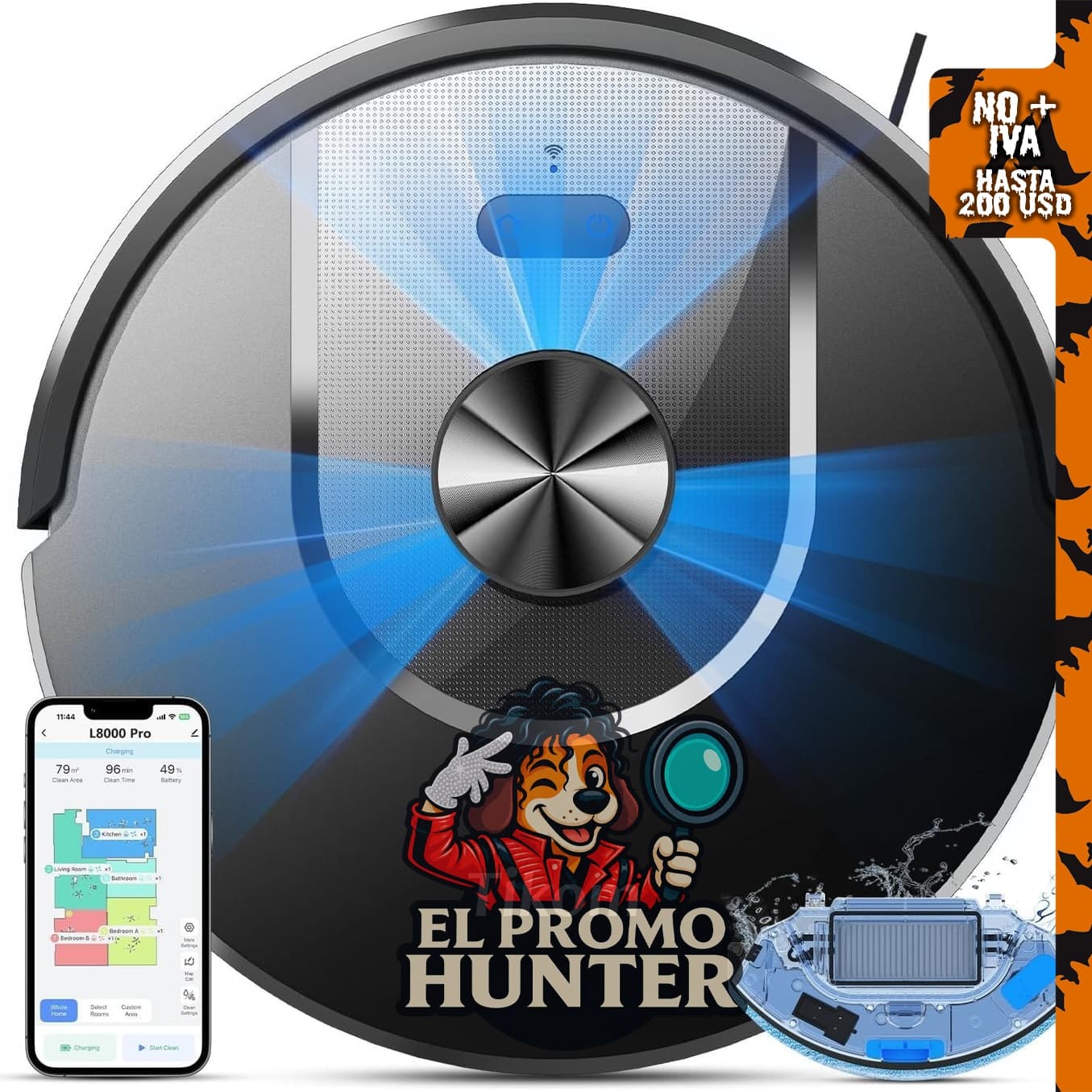 Tikom Robot Aspirador y fregona Combo, 6000Pa, aspirador robótico automático.