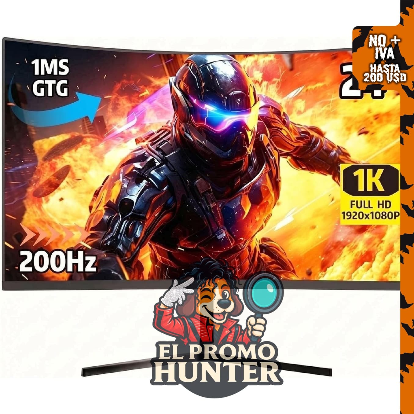 Monitor curvo ZZA de 24" (61 cm) FHD 1080p, 200Hz, MPRT de 1 ms, AMD FreeSync, VA 2800R, HDMI 2.0 y DisplayPort 1.4.