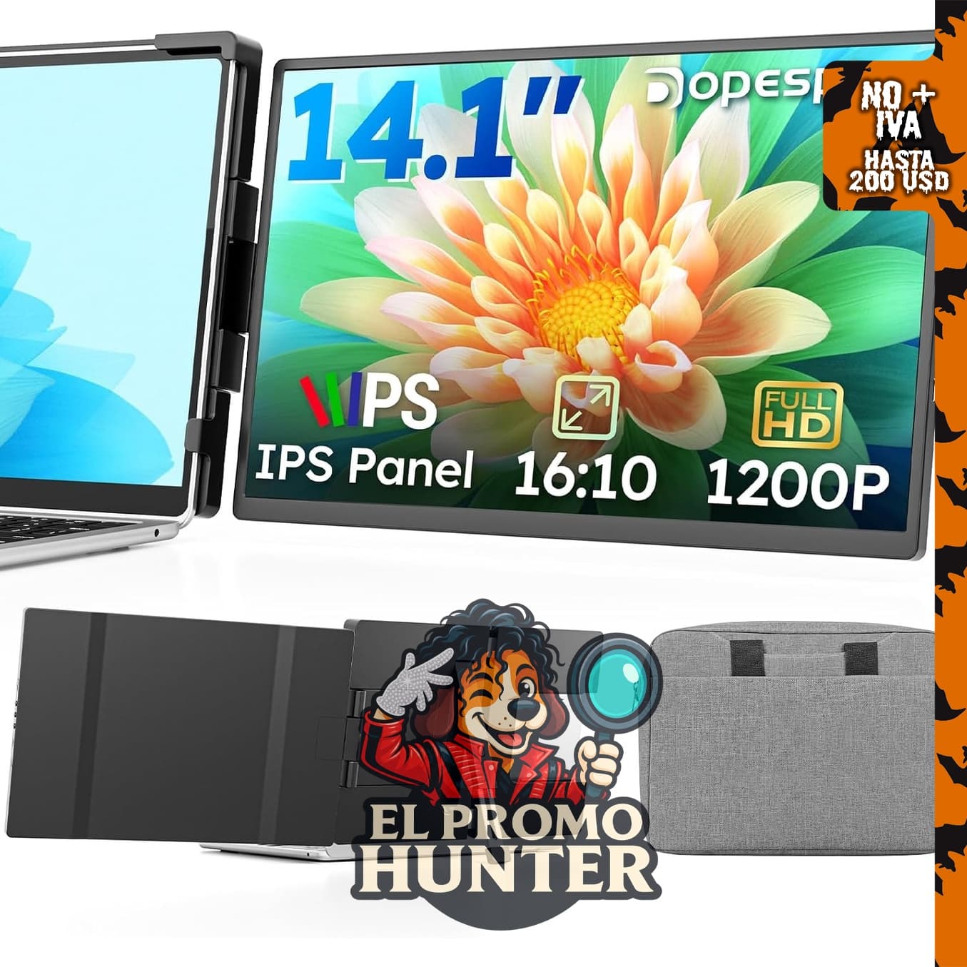 Dopesplay 14.1" FHD 1200P - Extensor de pantalla para portátil de 14 a 17