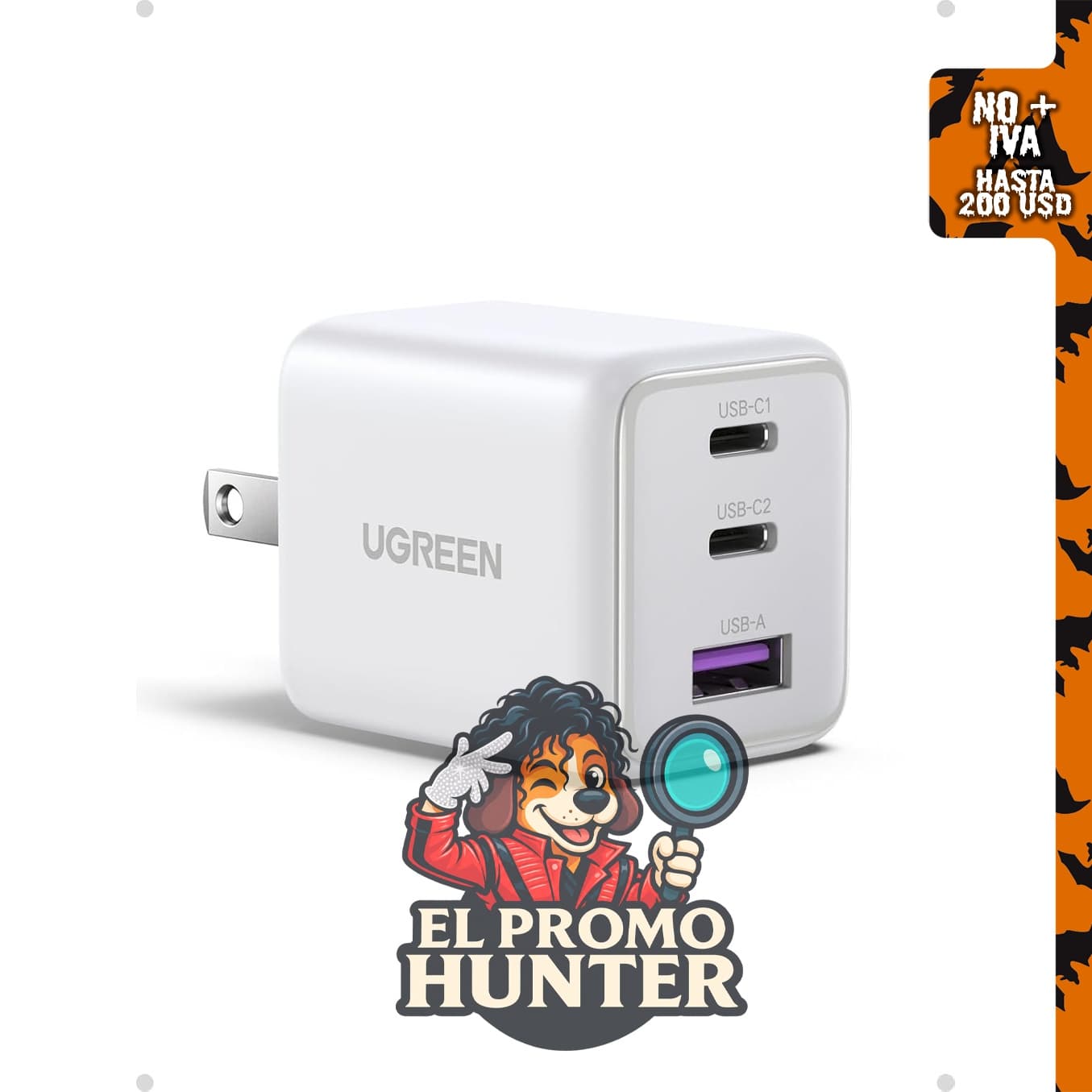 UGREEN Bloque de cargador USB C de 3 puertos, 30 W, carga rápida GaN II.