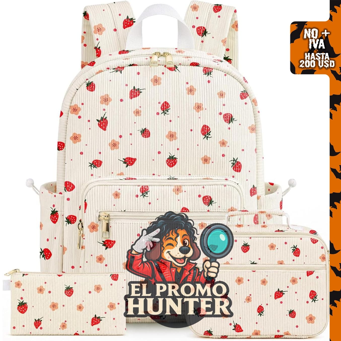 Mochila de pana Woobolsalike para niños, incluye lonchera y estuche para lápices.