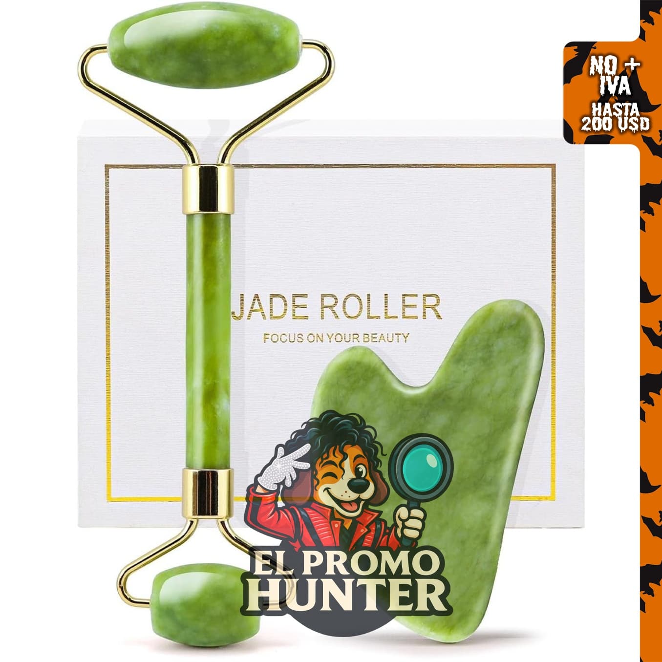 HUEFULL Rodillo de jade y juego de Gua Sha para cuidado facial.