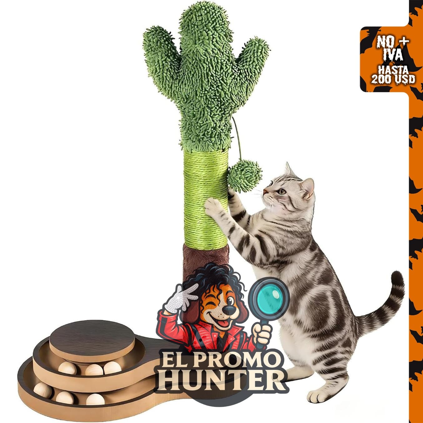 Poste rascador de cactus para gatos de 66 cm.