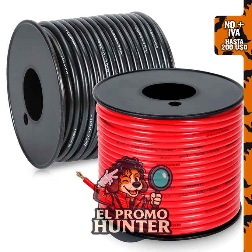 Cable eléctrico de calibre 14, rojo/negro, 15.24 m, flexible de cobre recubierto de aluminio con PVC.