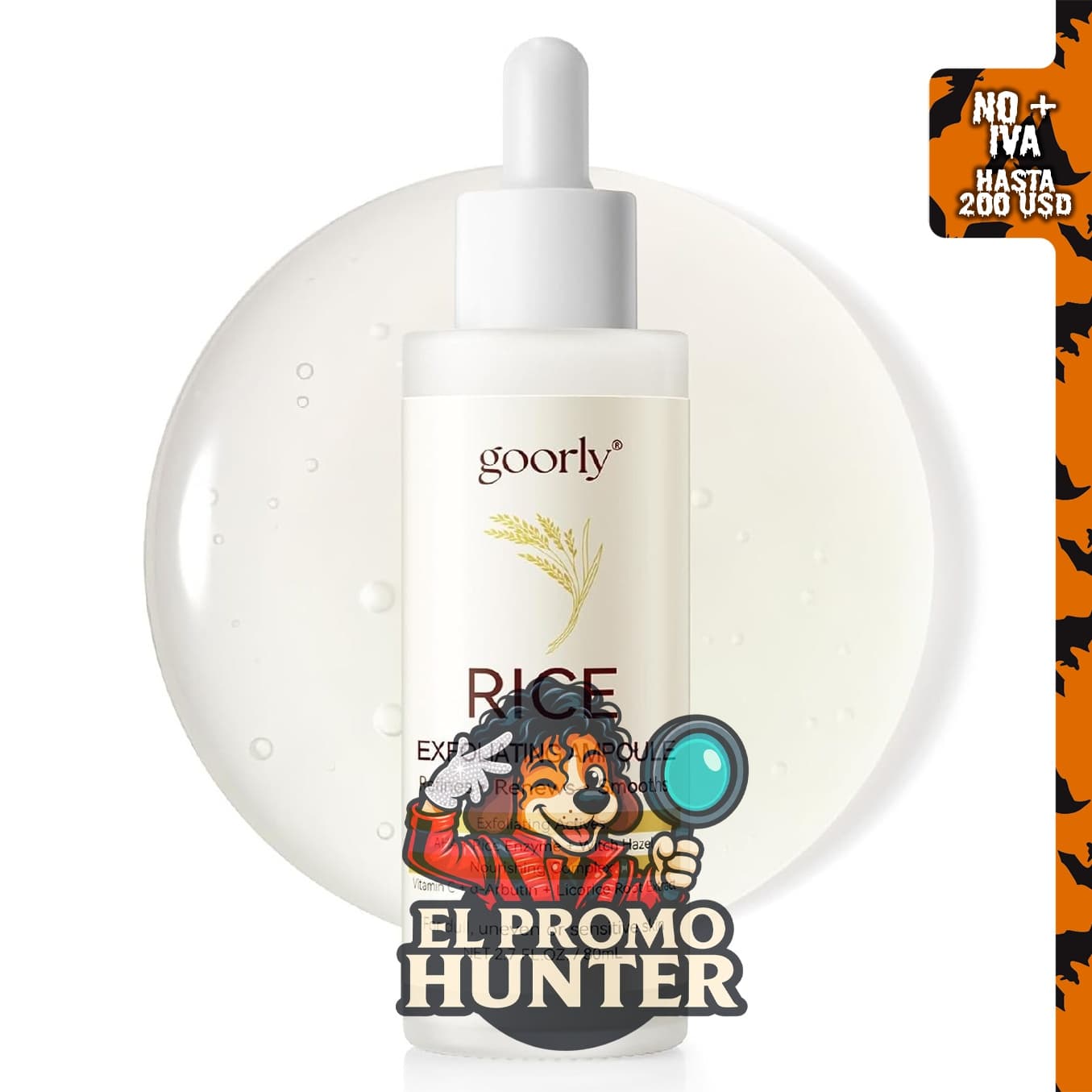 Sérum exfoliante de ampolla de arroz blanco 2.7 fl oz, exfoliante suave para células muertas y puntos negros.