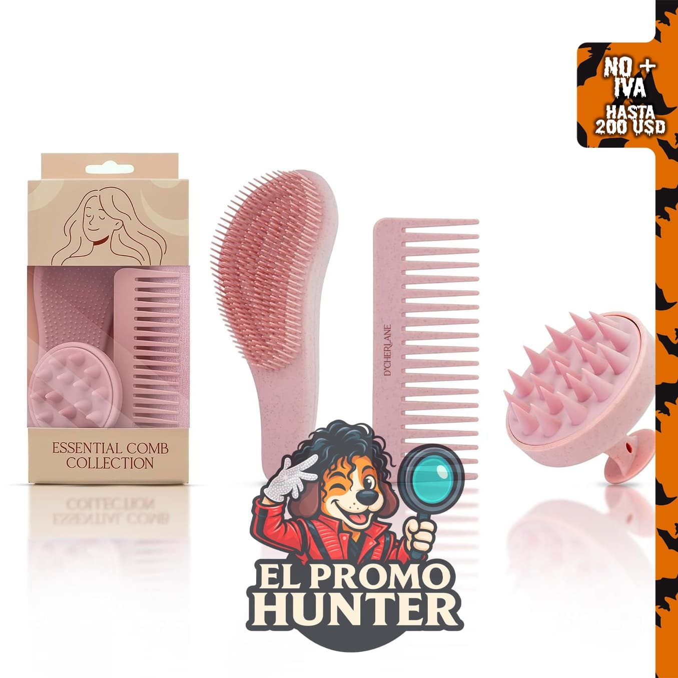D'Cherlane Colección Essential Comb, masajeador de cuero cabelludo y cepillo desenredante para todo tipo de cabello.