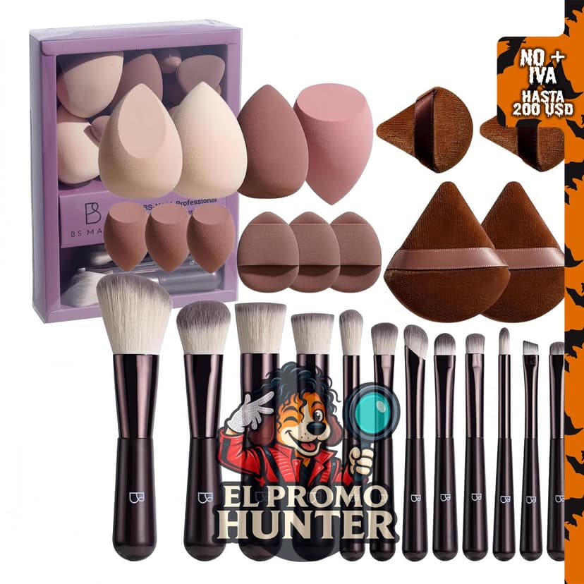 Juego de brochas de maquillaje de viaje BS-MALL, incluye 26 piezas como cepillo de base y esponjas.