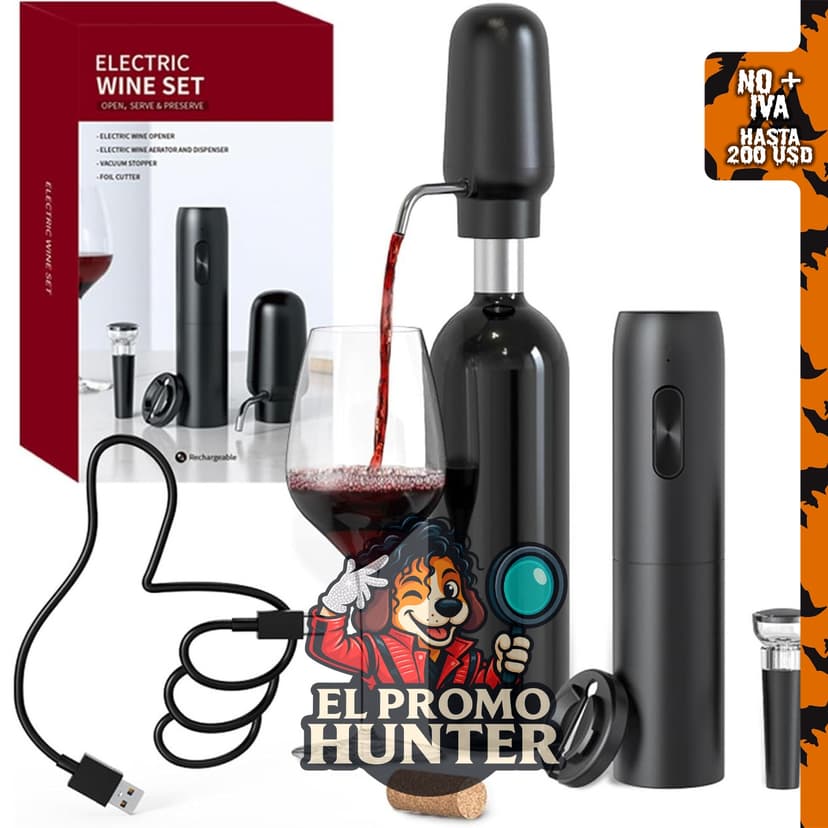 CIRCLE JOY Juego de abridor de vino eléctrico 4 en 1 con cortador de lámina y tapón al vacío.