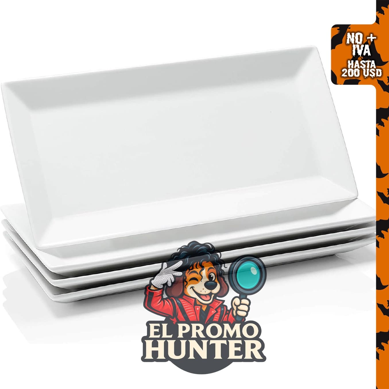 Bandeja de porcelana rectangular de 30.5 cm para servir sushi, carne, postres y pasteles, juego de 4.