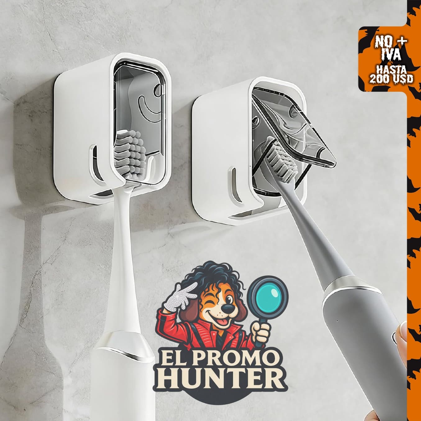 Soporte para cepillos de dientes de baño, paquete de 2, montado en la pared con cubierta, gris.