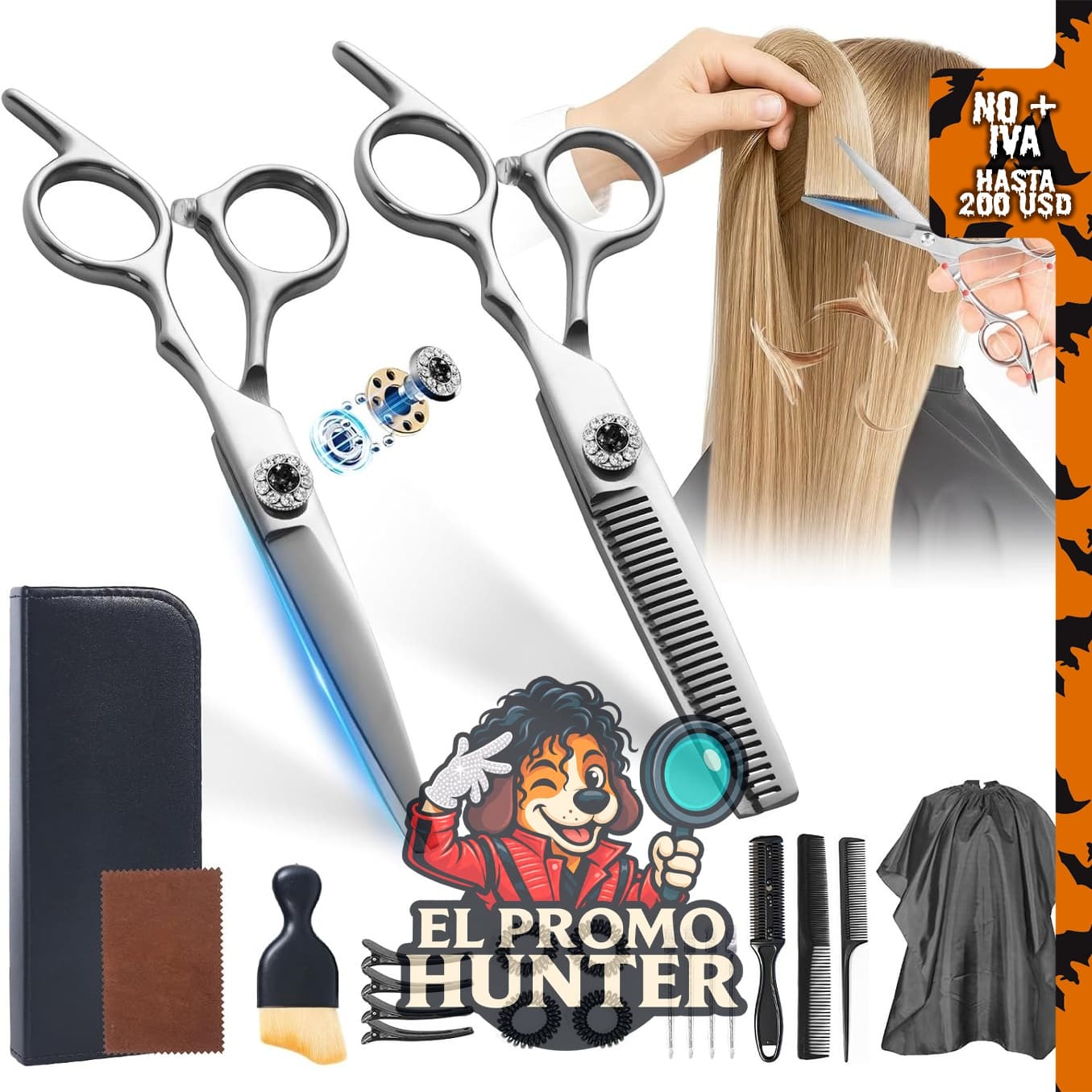 Juego de tijeras de peluquero SUCELD de acero inoxidable 6Cr13, 6 pulgadas, incluye tijeras de adelgazamiento.