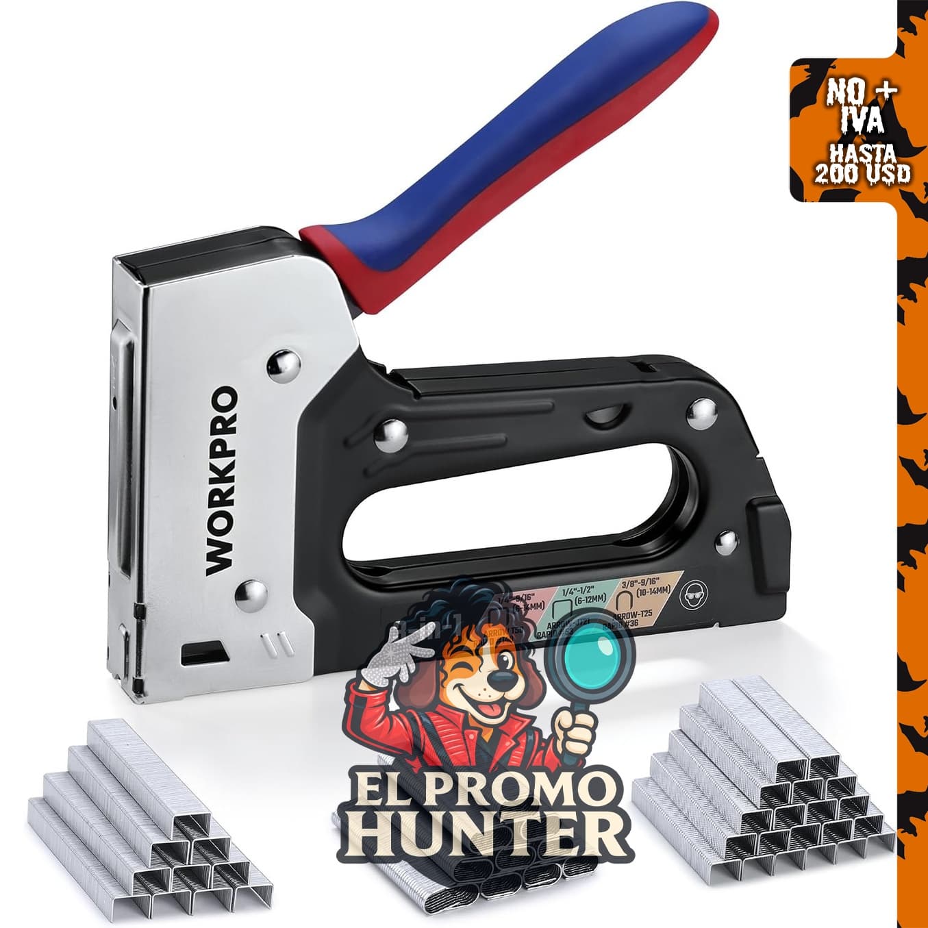 WORKPRO Pistola de grapas para tapicería, herramienta resistente para grapar.