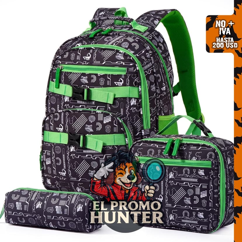 Amythe mochila escolar de 3 piezas con bolsa de almuerzo y estuche para lápices, compatible con portátiles de 15.6 pulgadas.