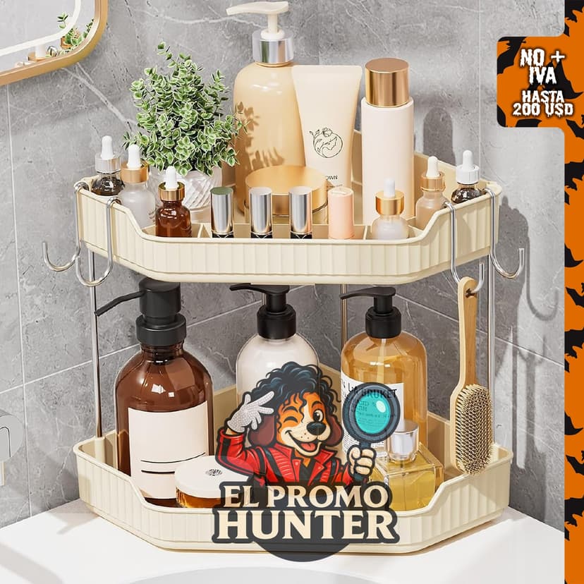 VITVITI Organizador esquinero de 2 niveles para encimera de baño, plástico con ganchos.