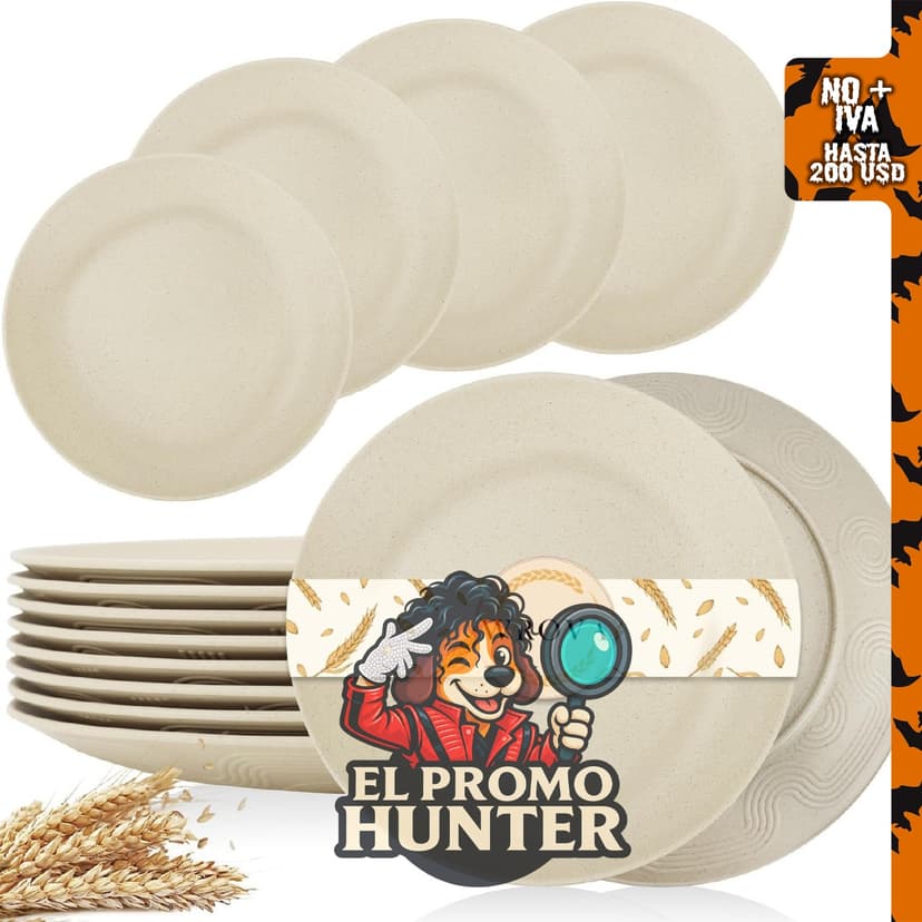 Platos de paja de trigo de 10 pulgadas, set para 8 personas.