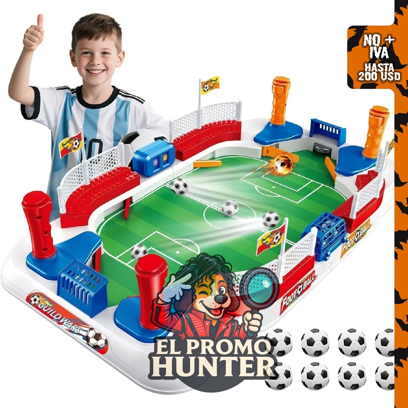 Mini futbolín de mesa joyddo para niños y adultos, con controles de doble aleta y cercas altas.