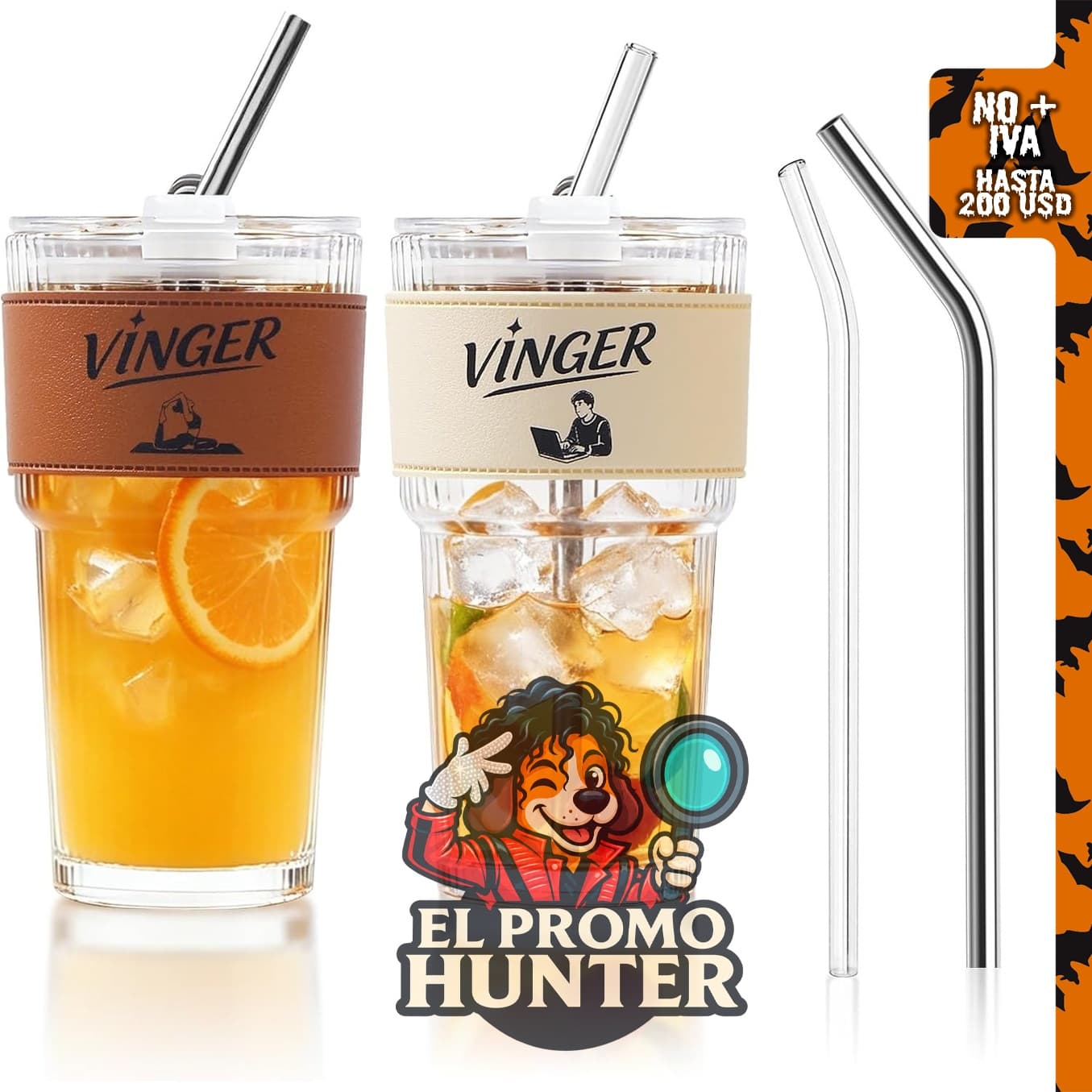 Vasos de vidrio acanalado de 20 onzas con mangas, tapas y pajitas, aptos para bebidas frías.