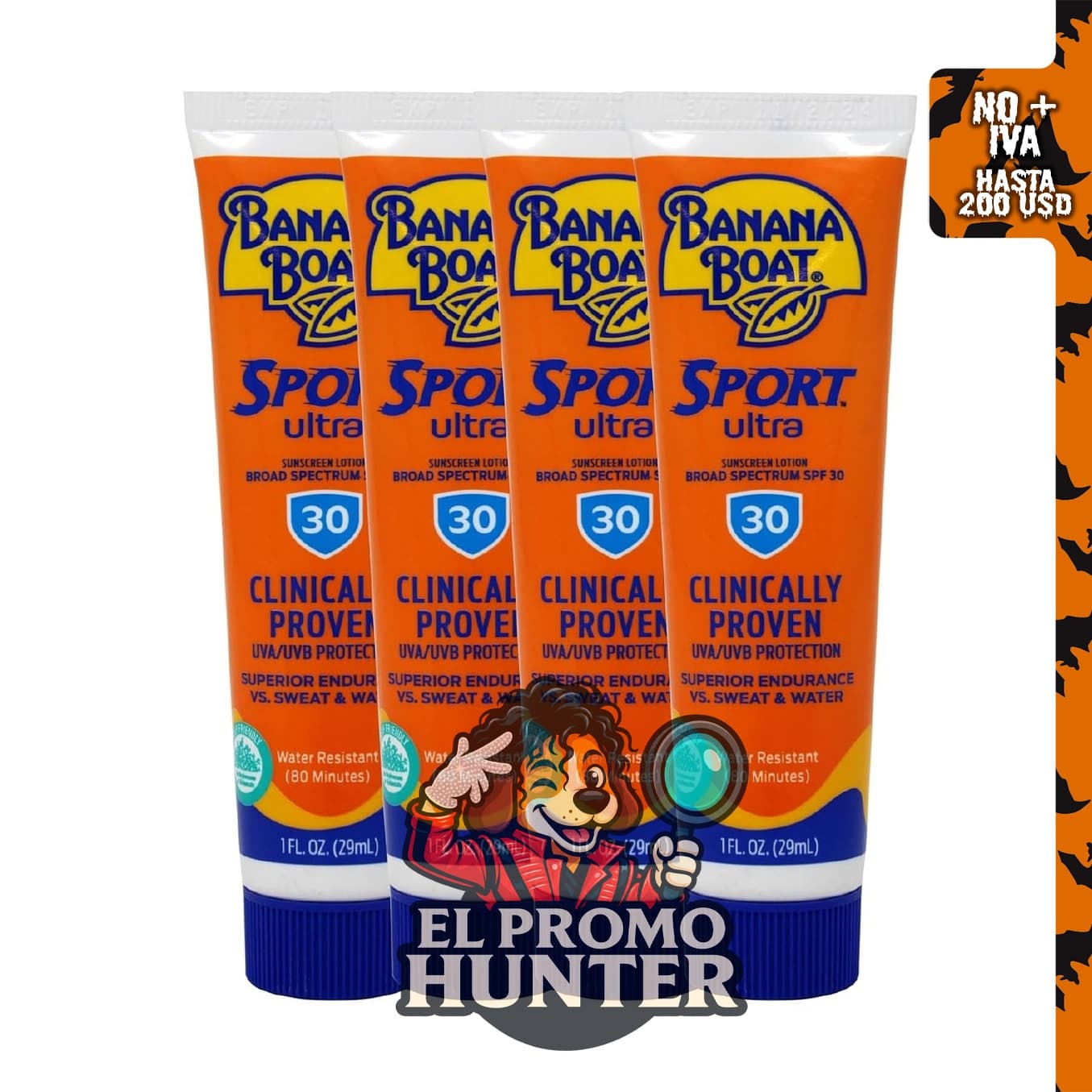 Banana Boat Sport Performance Loción de protección solar, SPF 30, 1 oz (29 g), paquete de 4.