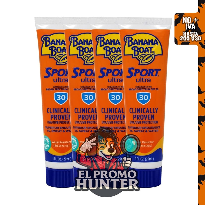 Banana Boat Sport Performance Loción de protección solar, SPF 30, 1 oz (29 g), paquete de 4.