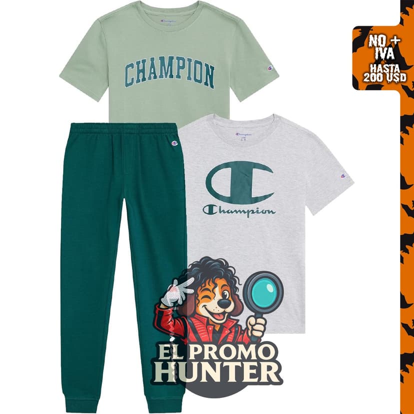 Conjunto de camiseta y pantalón deportivo Champion de 3 piezas para niños.