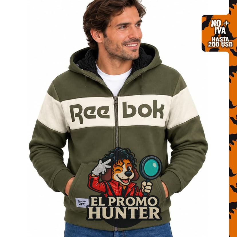 Sudadera con cierre Reebok para hombre, forrada de sherpa, de peso medio, con tela softshell.